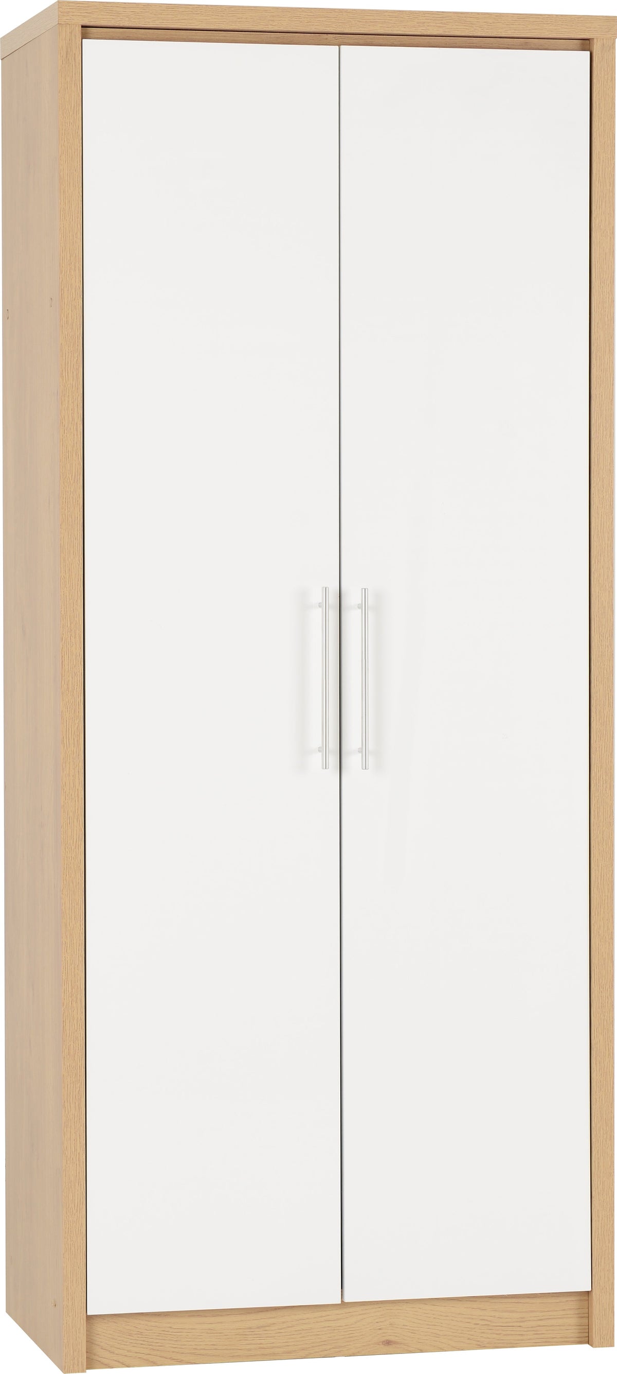 Seville 2 Door Wardrobe - White Gloss/Light Oak Effect Veneer - view 10