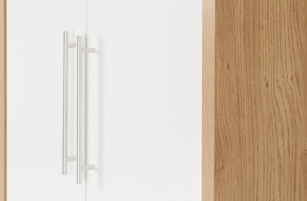 Seville 2 Door Wardrobe - White Gloss/Light Oak Effect Veneer - view 5