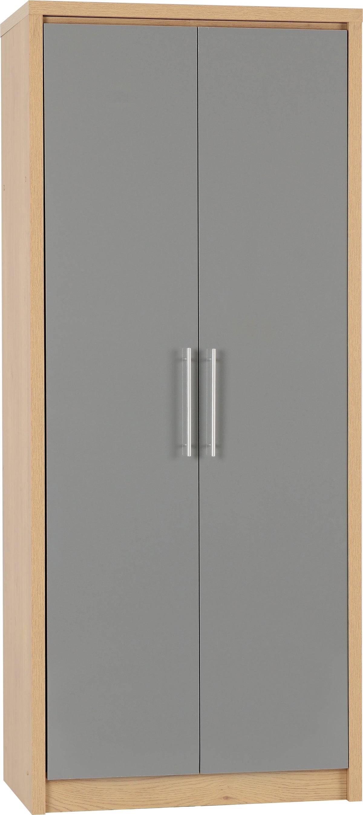 Seville 2 Door Wardrobe - Grey Gloss/Light Oak Effect Veneer - view 9
