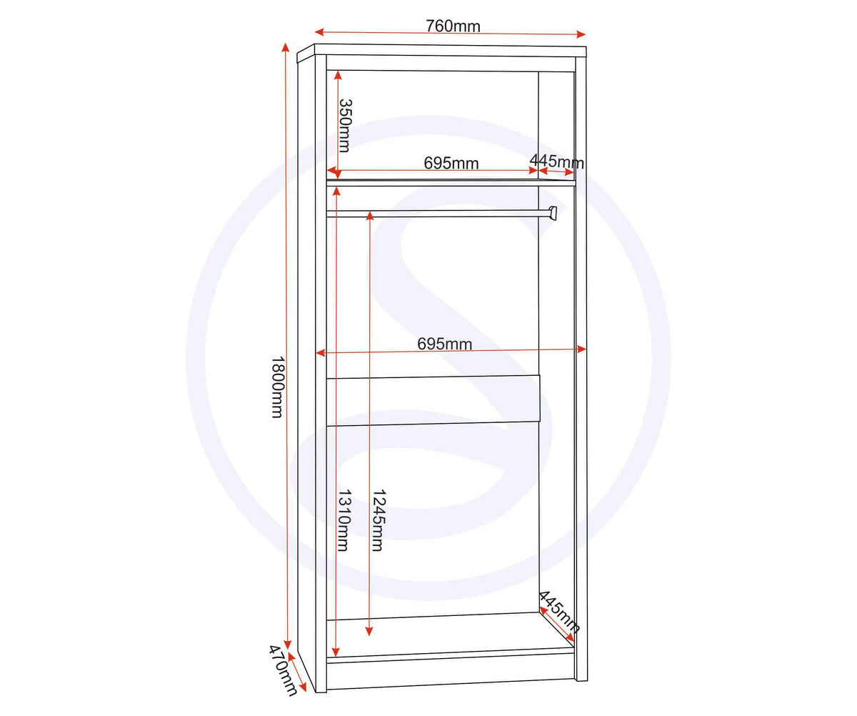 Seville 2 Door Wardrobe - Grey Gloss/Light Oak Effect Veneer - view 3
