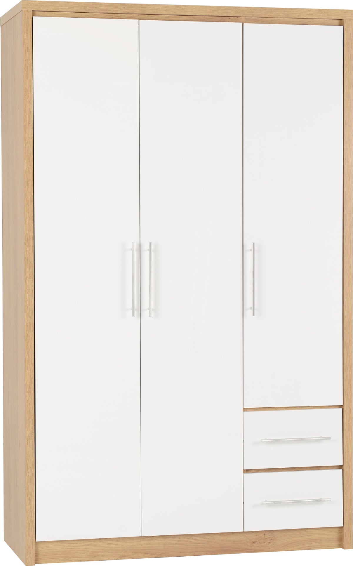 Seville 3 Door 2 Drawer Wardrobe - White Gloss/Light Oak Effect Veneer - view 10