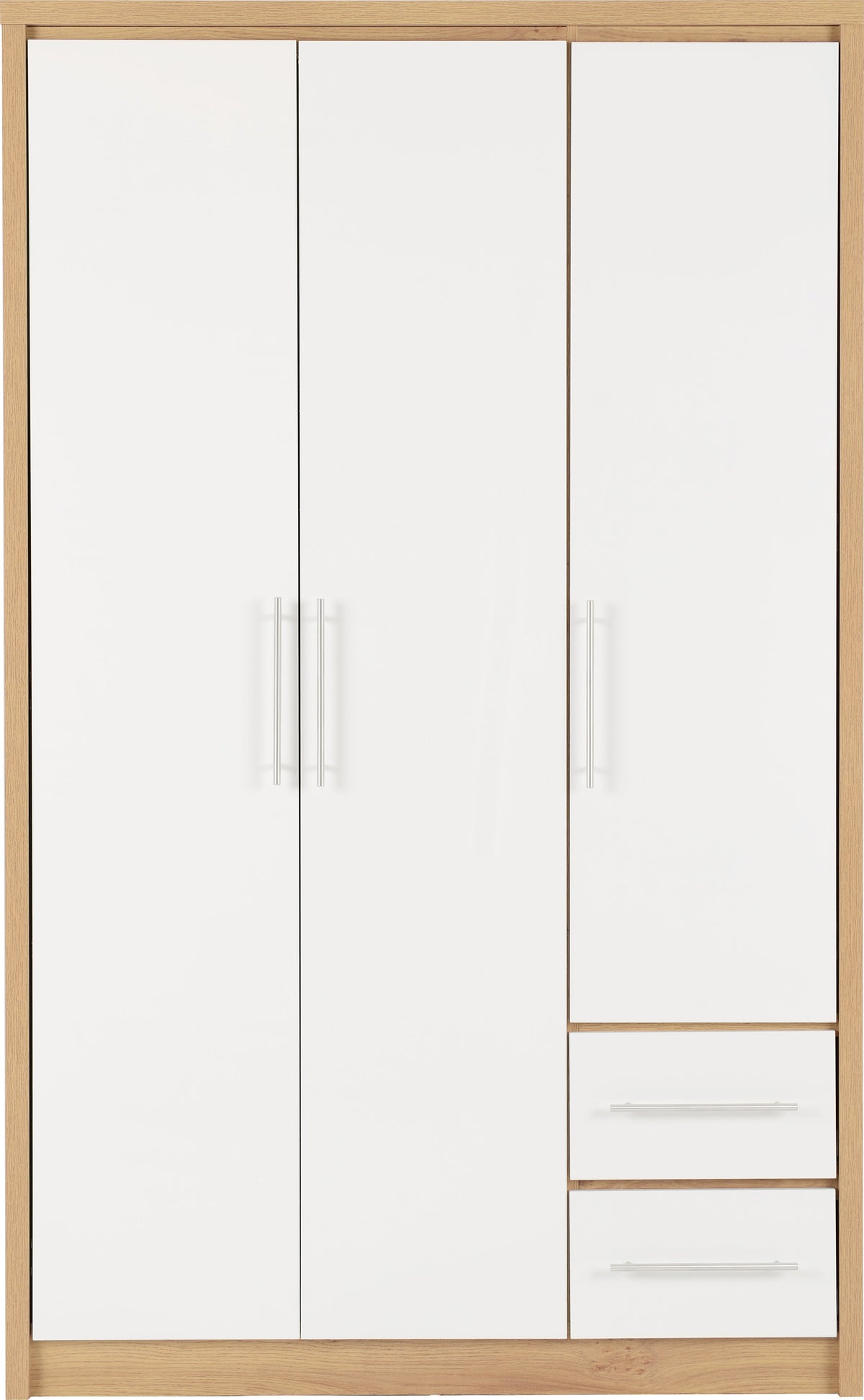 Seville 3 Door 2 Drawer Wardrobe - White Gloss/Light Oak Effect Veneer - view 9
