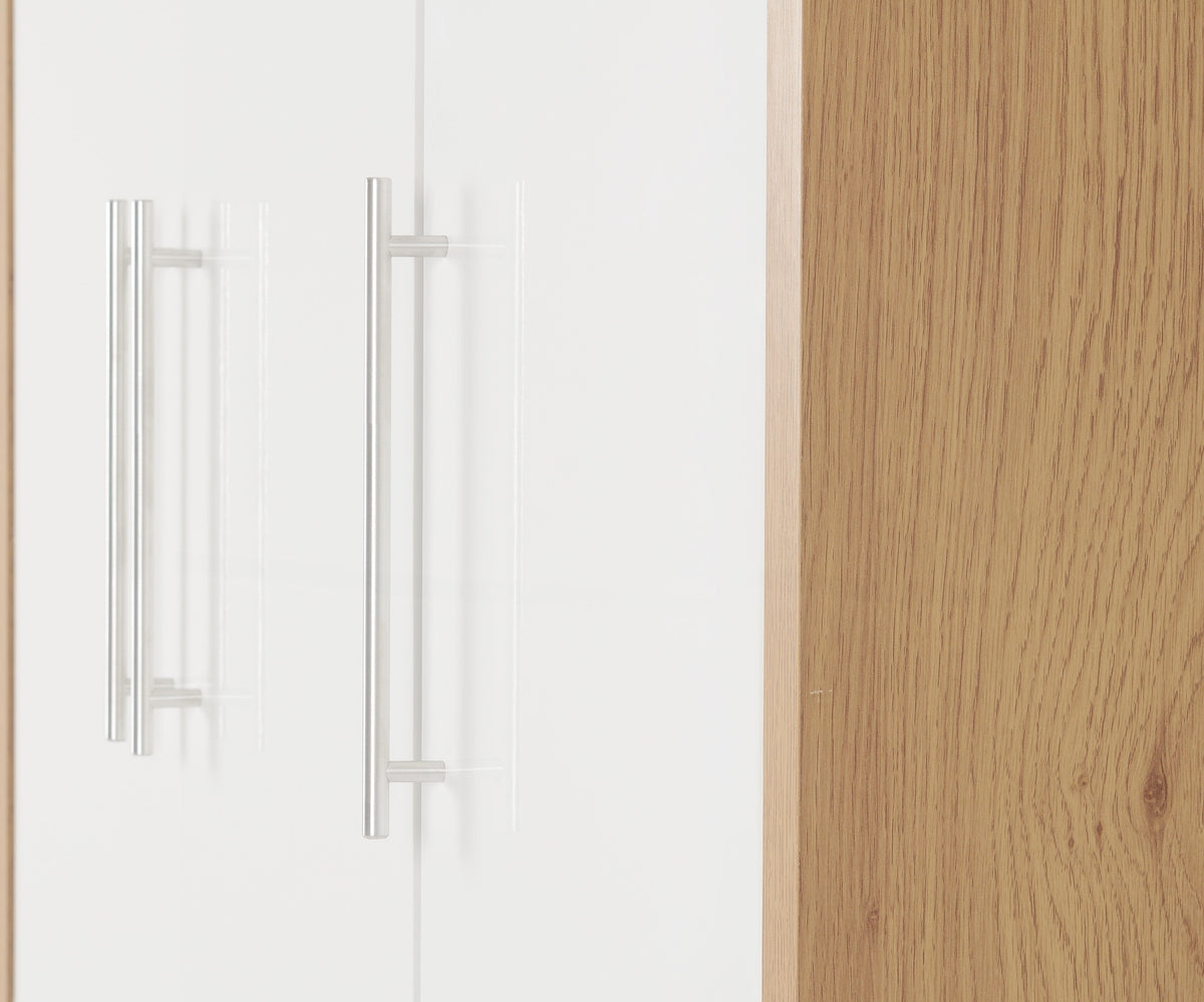 Seville 3 Door 2 Drawer Wardrobe - White Gloss/Light Oak Effect Veneer - view 5