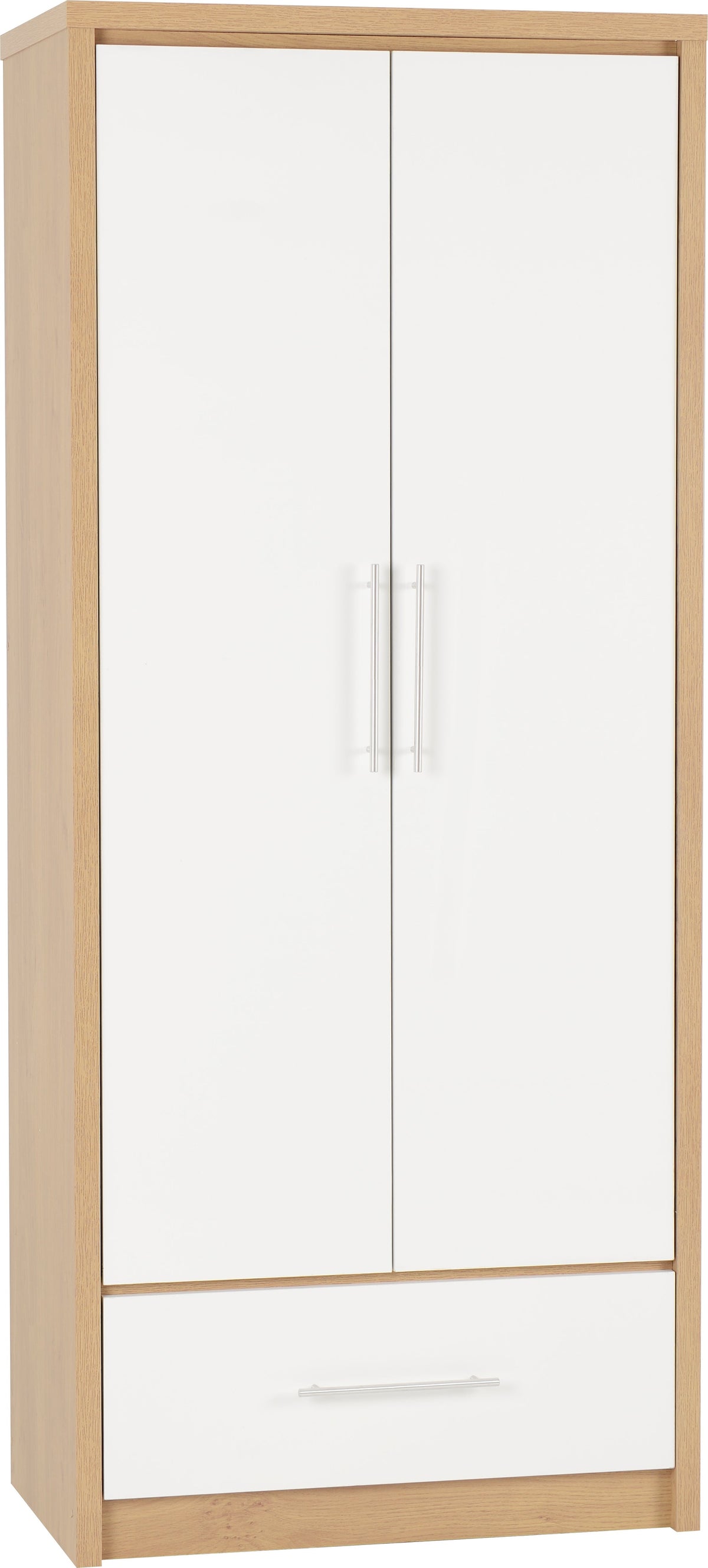 Seville 2 Door 1 Drawer Wardrobe - White Gloss/Light Oak Effect Veneer - view 10