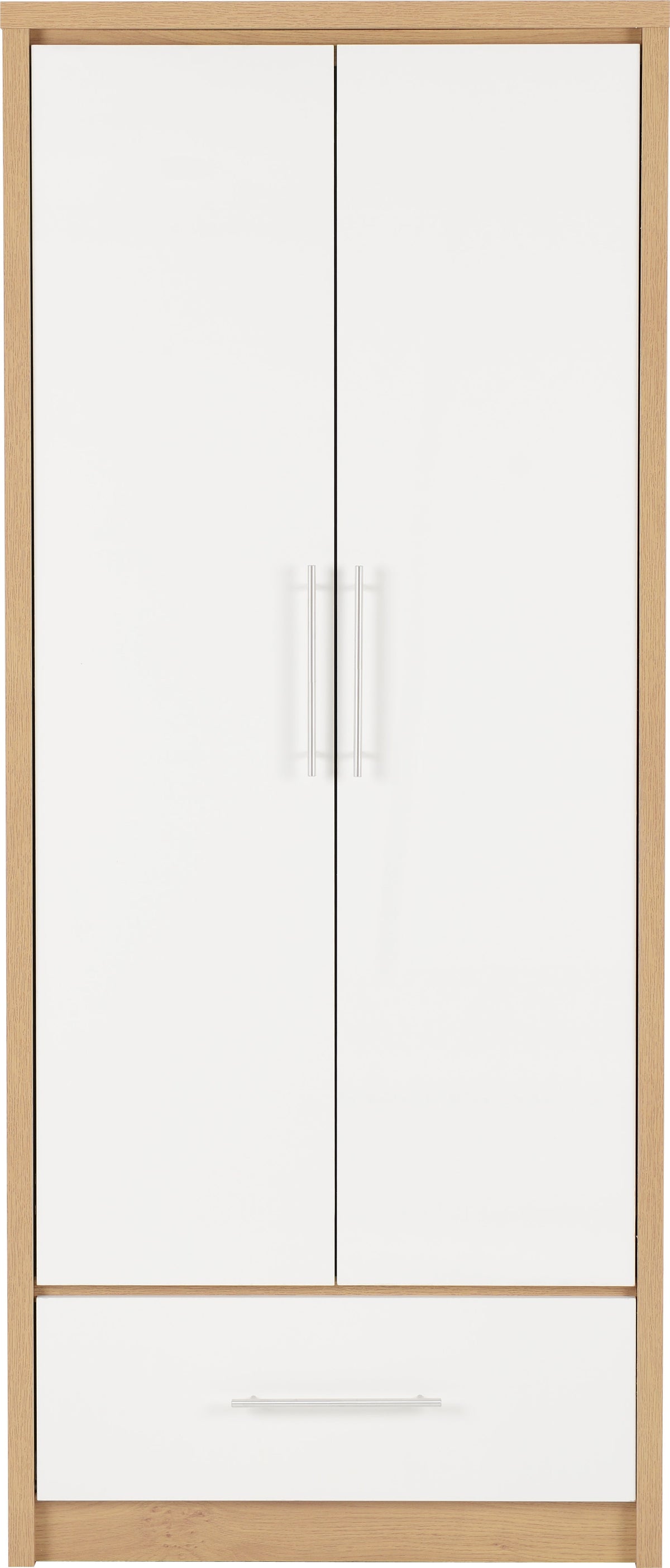 Seville 2 Door 1 Drawer Wardrobe - White Gloss/Light Oak Effect Veneer - view 9