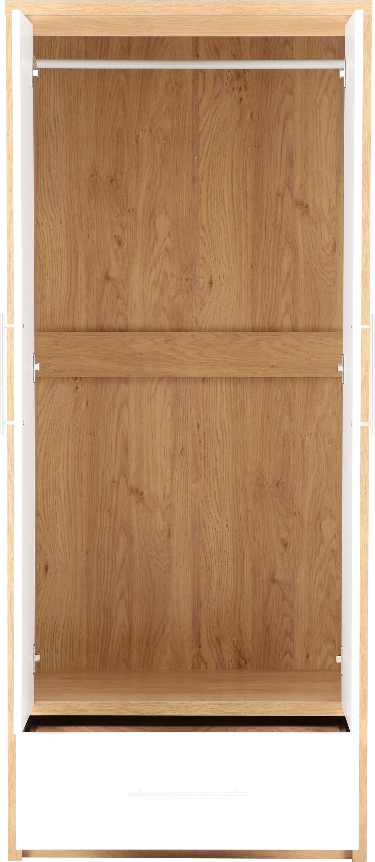 Seville 2 Door 1 Drawer Wardrobe - White Gloss/Light Oak Effect Veneer - view 8