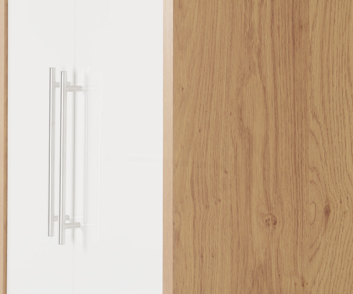 Seville 2 Door 1 Drawer Wardrobe - White Gloss/Light Oak Effect Veneer - view 5