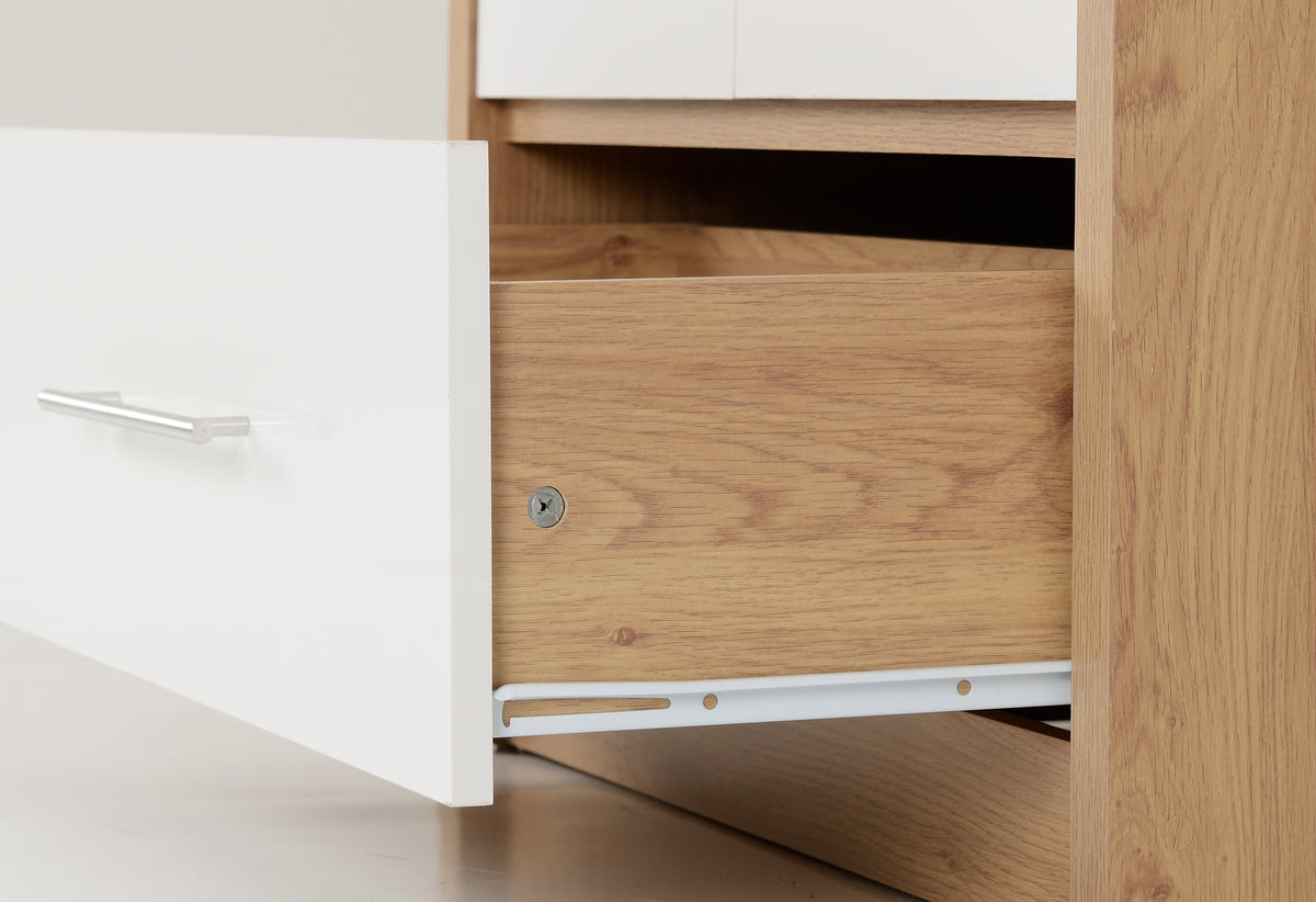 Seville 2 Door 1 Drawer Wardrobe - White Gloss/Light Oak Effect Veneer - view 4