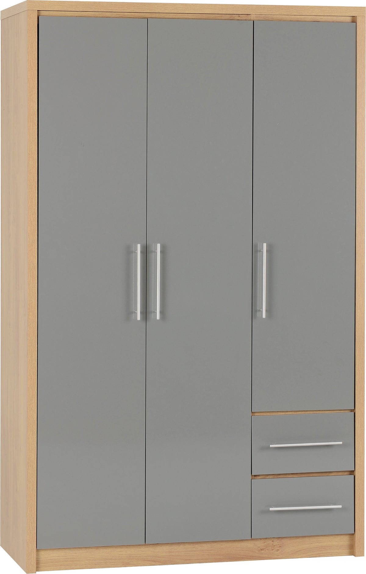 Seville 3 Door 2 Drawer Wardrobe - Grey Gloss/Light Oak Effect Veneer - view 10