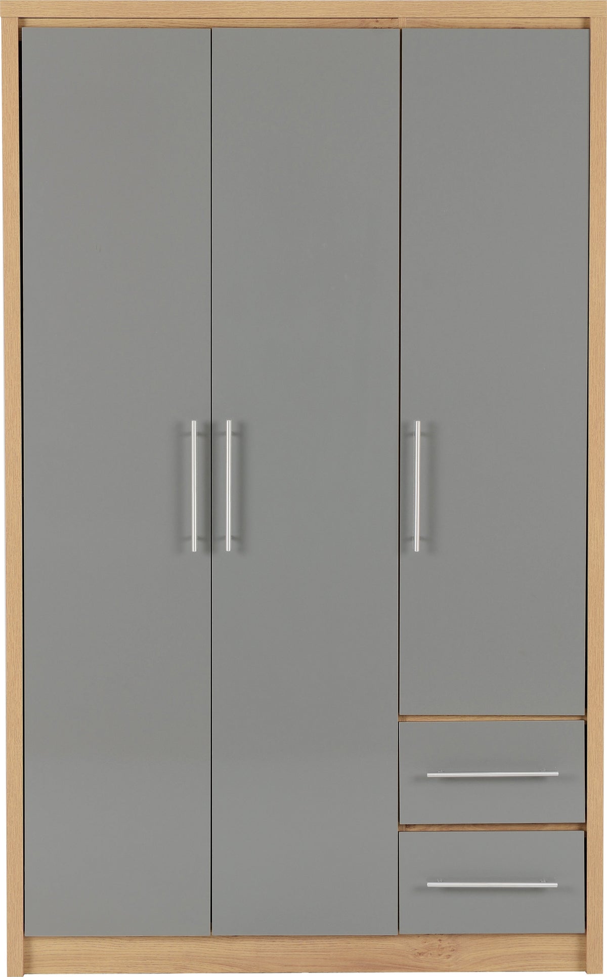Seville 3 Door 2 Drawer Wardrobe - Grey Gloss/Light Oak Effect Veneer - view 9