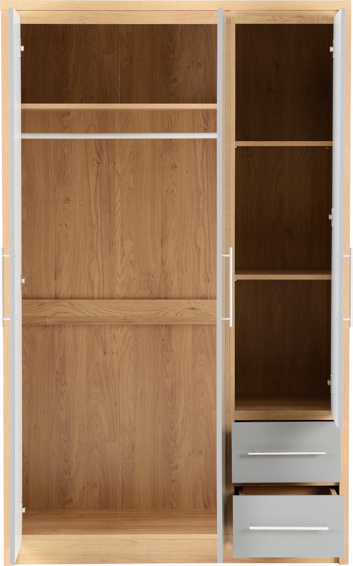 Seville 3 Door 2 Drawer Wardrobe - Grey Gloss/Light Oak Effect Veneer - view 8