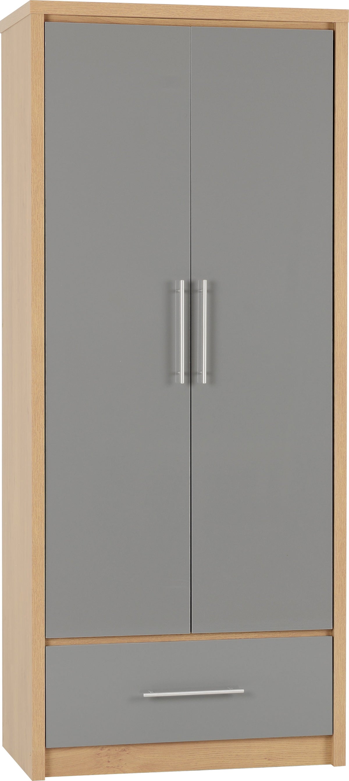 Seville 2 Door 1 Drawer Wardrobe - Grey Gloss/Light Oak Effect Veneer - view 10