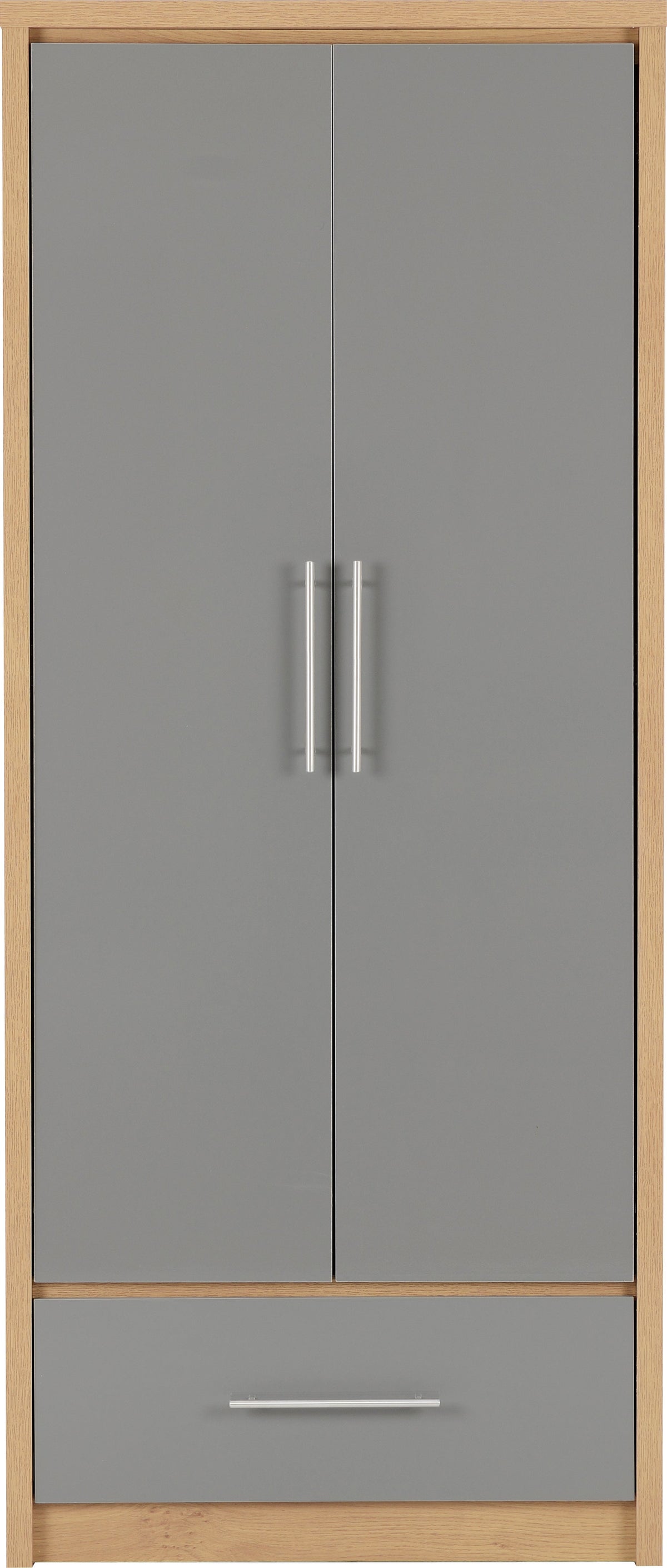 Seville 2 Door 1 Drawer Wardrobe - Grey Gloss/Light Oak Effect Veneer - view 9