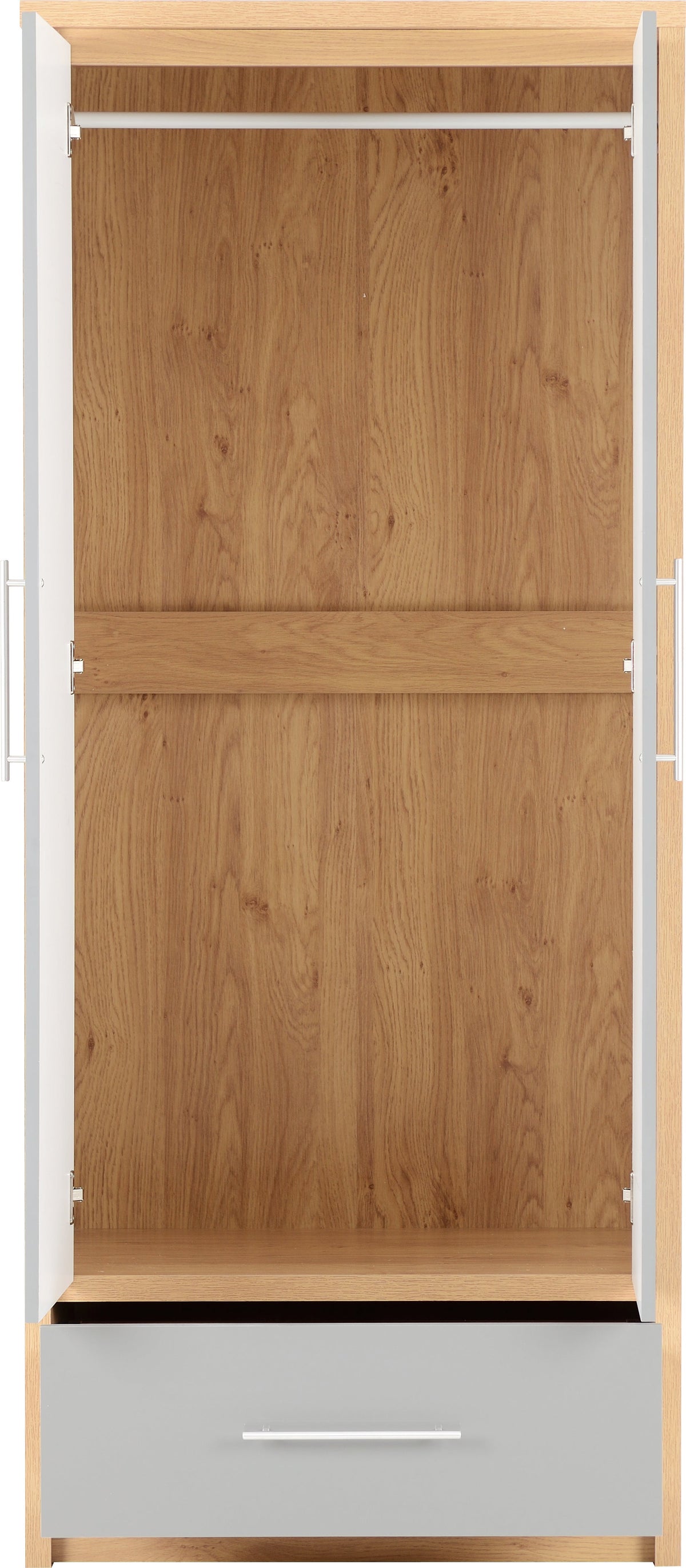 Seville 2 Door 1 Drawer Wardrobe - Grey Gloss/Light Oak Effect Veneer - view 8