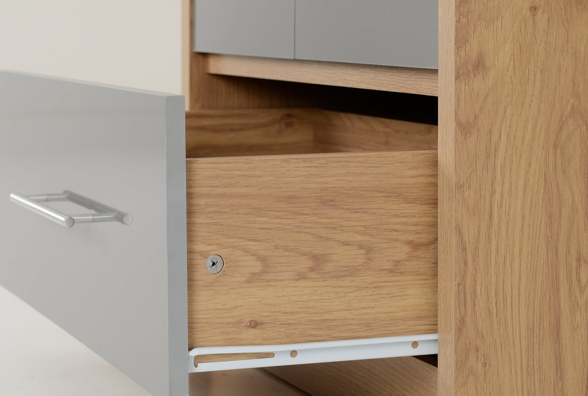 Seville 2 Door 1 Drawer Wardrobe - Grey Gloss/Light Oak Effect Veneer - view 4
