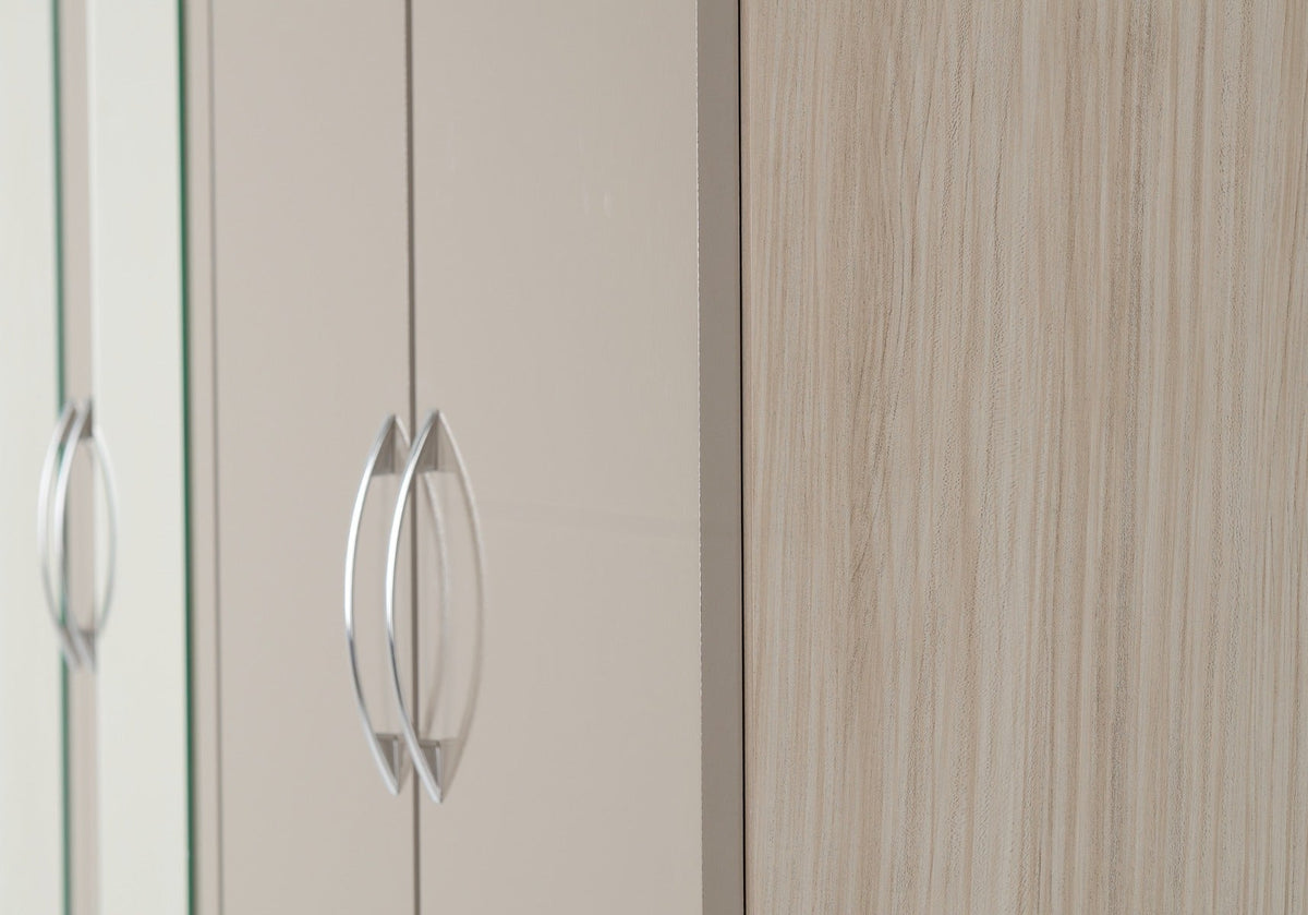 Nevada 4 Door 2 Drawer Wardrobe - Oyster Gloss/Light Oak Effect Veneer - view 7