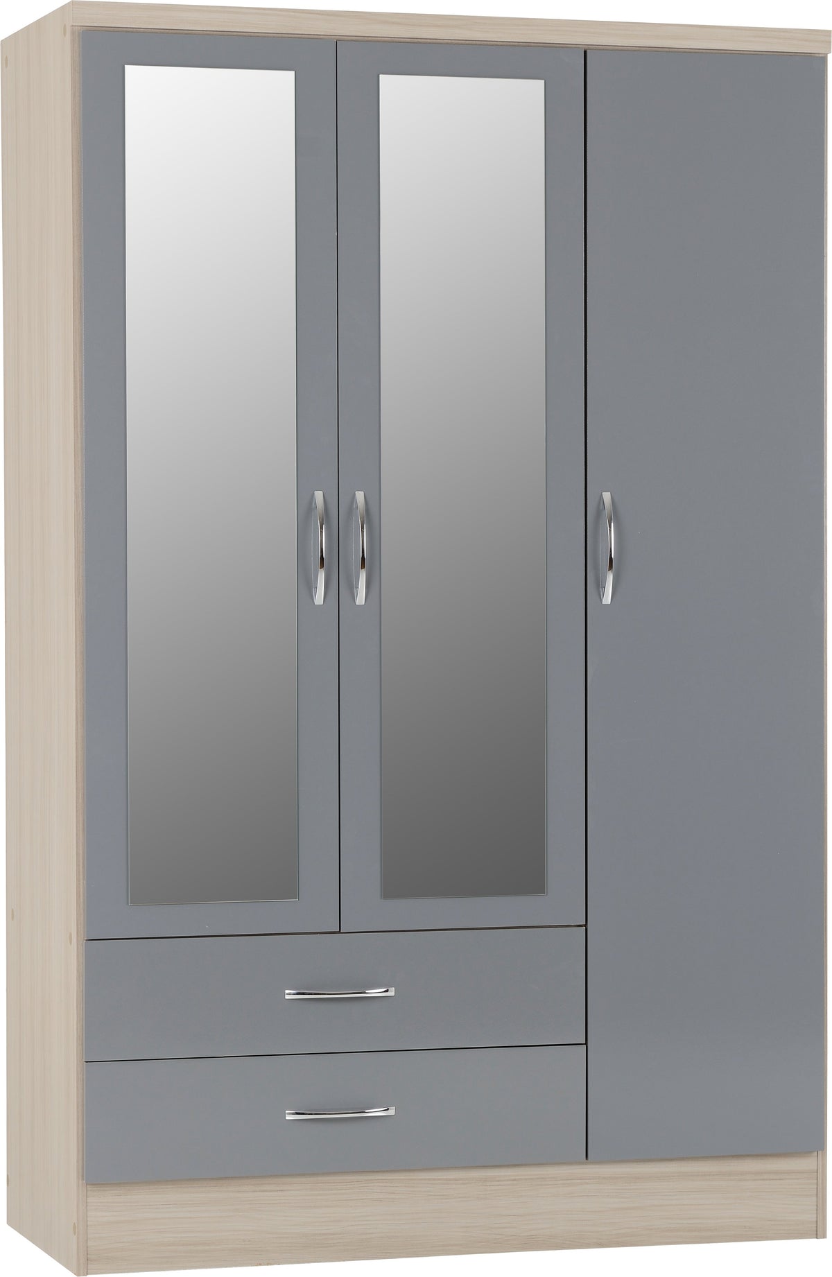 Nevada 3 Door 2 Drawer Wardrobe - Grey Gloss/Light Oak Effect Veneer - view 11
