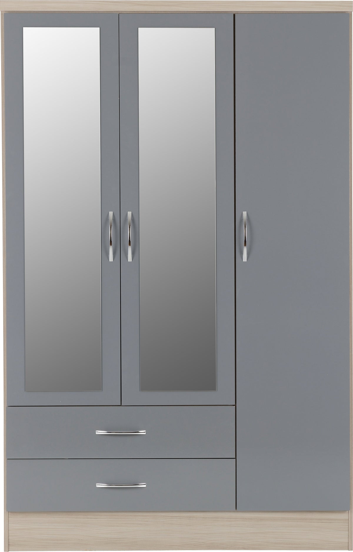 Nevada 3 Door 2 Drawer Wardrobe - Grey Gloss/Light Oak Effect Veneer - view 10