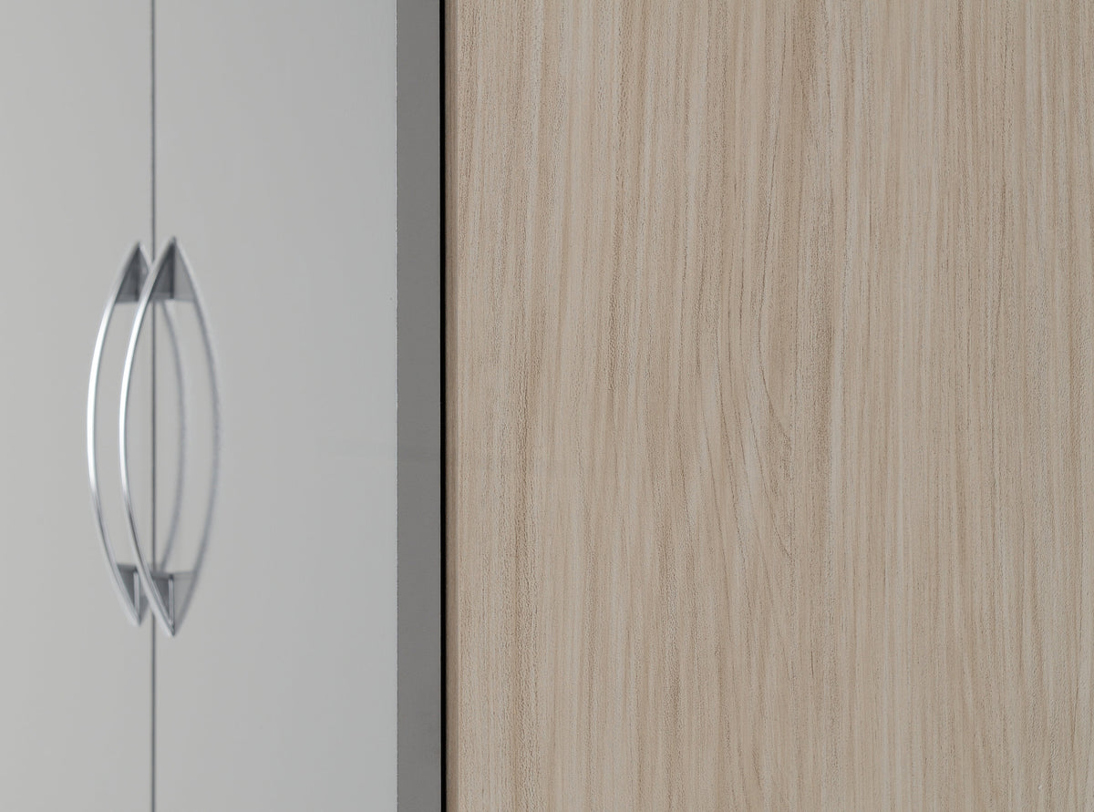 Nevada 2 Door 1 Drawer Wardrobe - Grey Gloss/Light Oak Effect Veneer - view 5