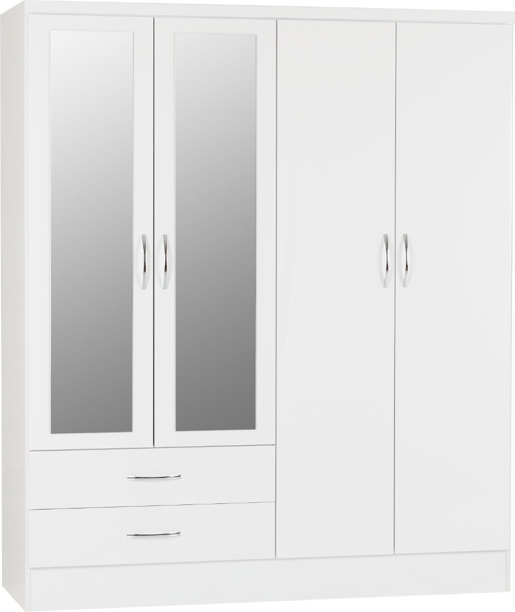 Nevada 4 Door 2 Drawer Wardrobe - White Gloss - view 2