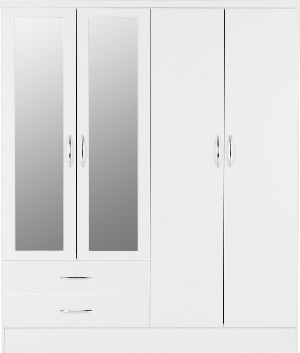 Nevada 4 Door 2 Drawer Wardrobe - White Gloss - view 3