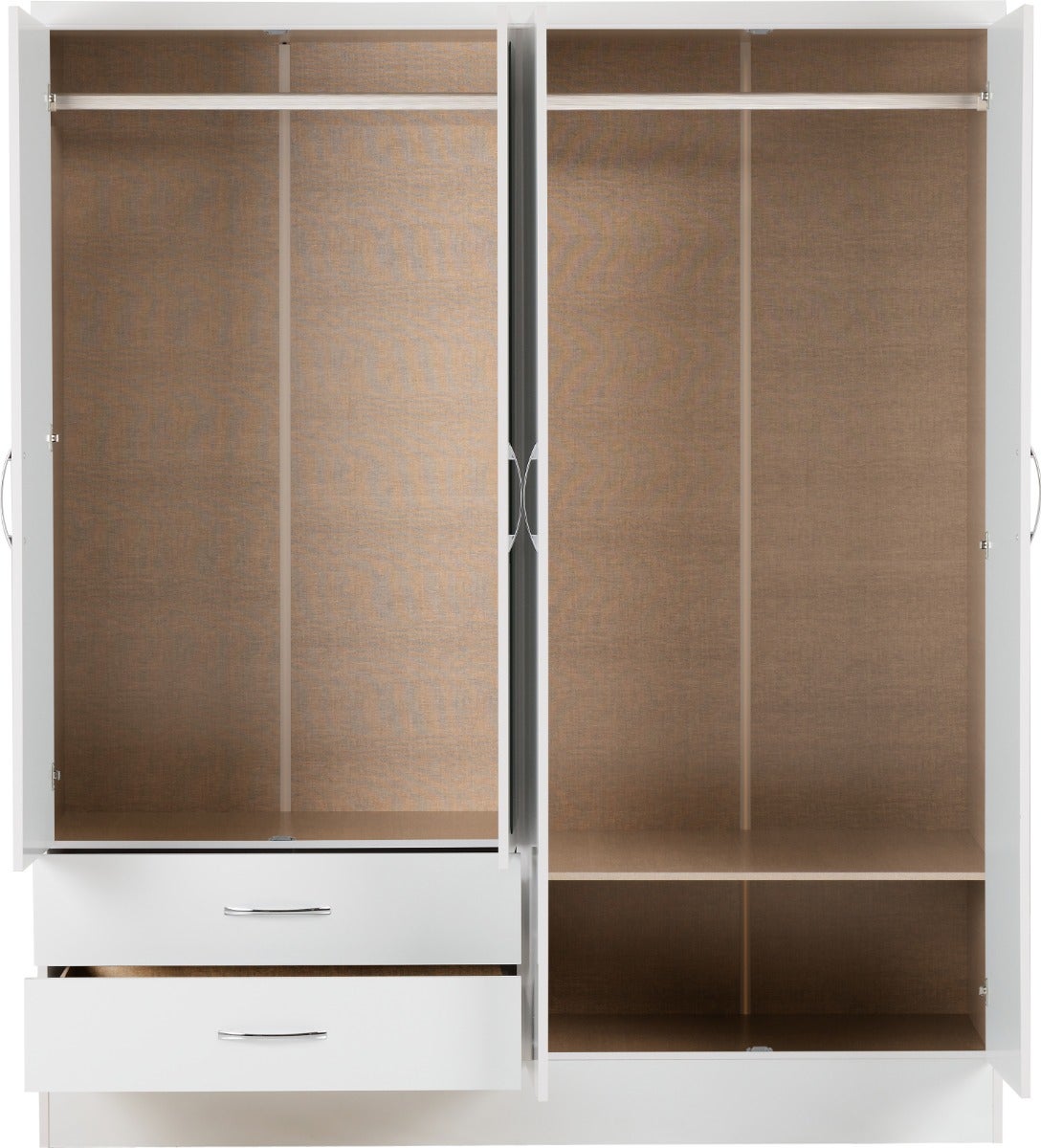 Nevada 4 Door 2 Drawer Wardrobe - White Gloss - view 4