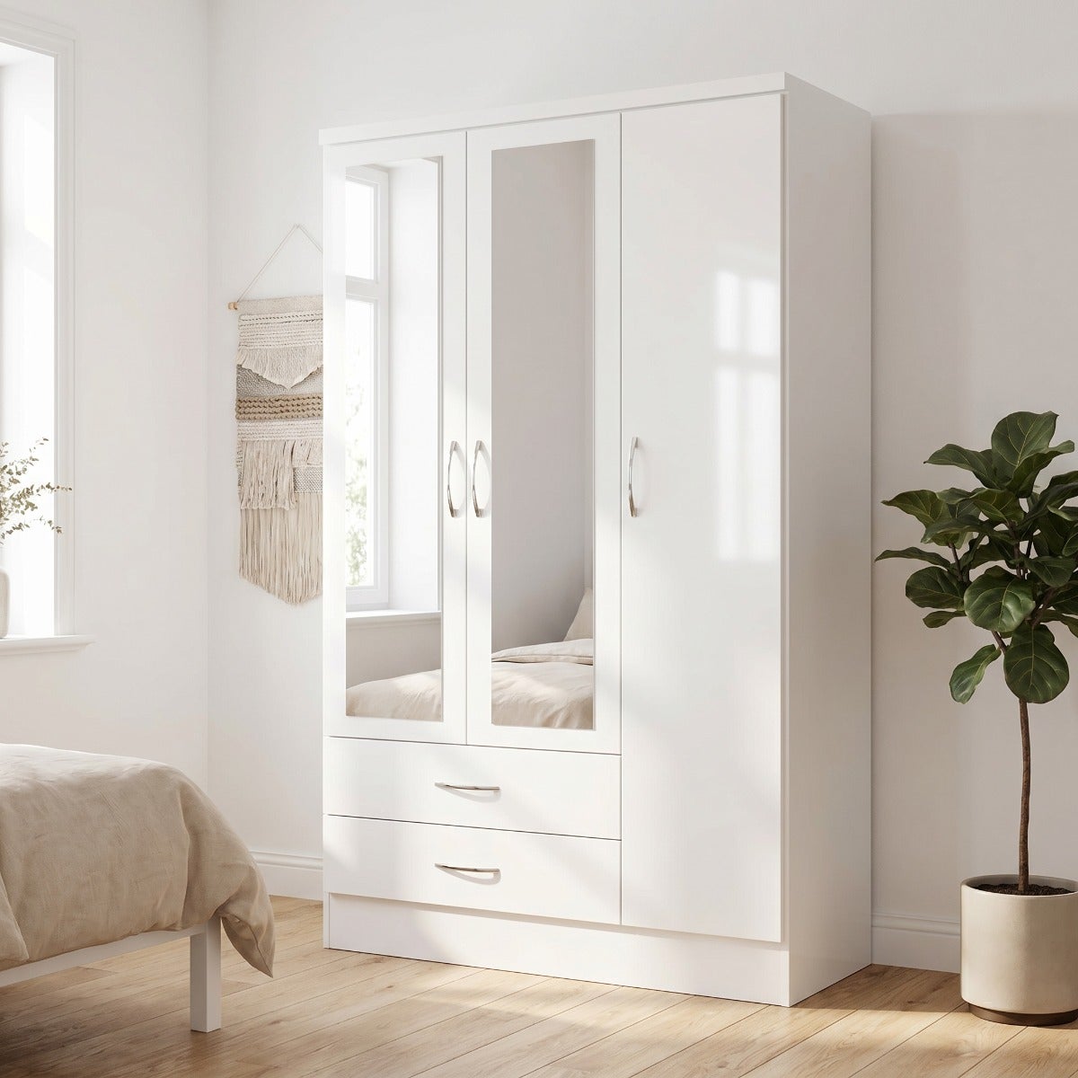 Nevada 3 Door 2 Drawer Wardrobe - White Gloss