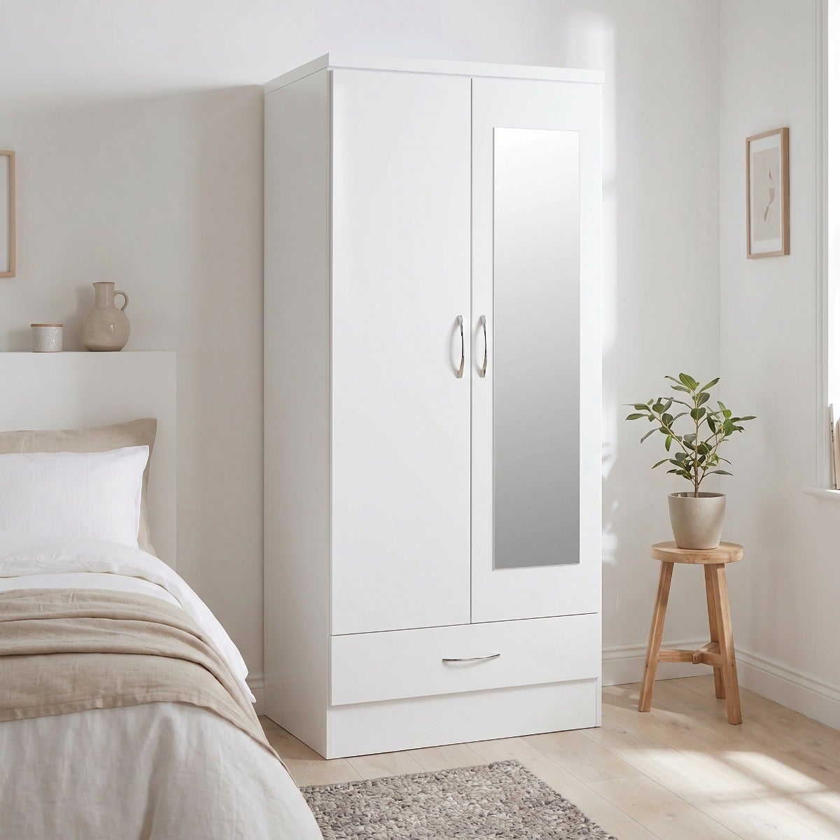 Nevada Mirrored 2 Door Wardrobe - White Gloss