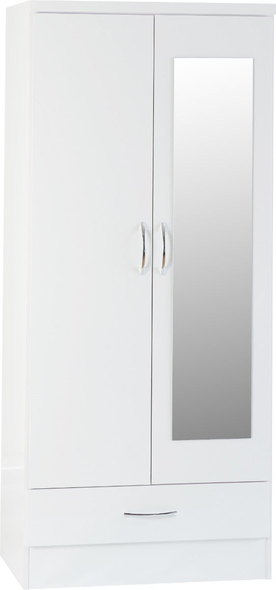 Nevada Mirrored 2 Door Wardrobe - White Gloss - view 2