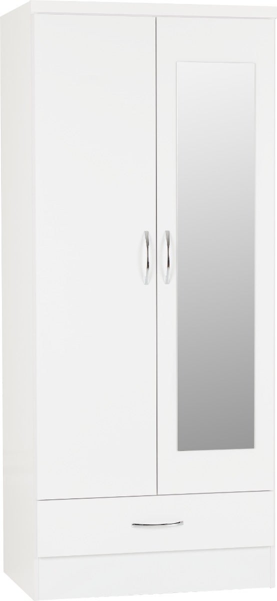 Nevada Mirrored 2 Door Wardrobe - White Gloss - view 3