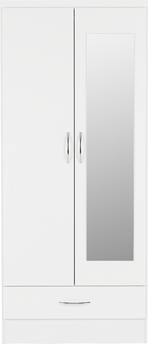 Nevada Mirrored 2 Door Wardrobe - White Gloss - view 4