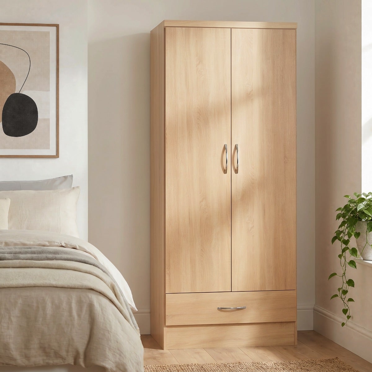 Nevada 2 Door 1 Drawer Wardrobe - Sonoma Oak Effect