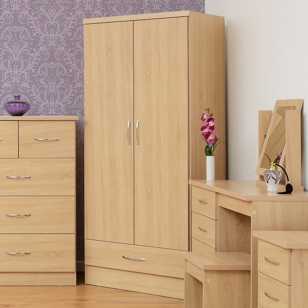 Nevada 2 Door 1 Drawer Wardrobe - Sonoma Oak Effect - view 10