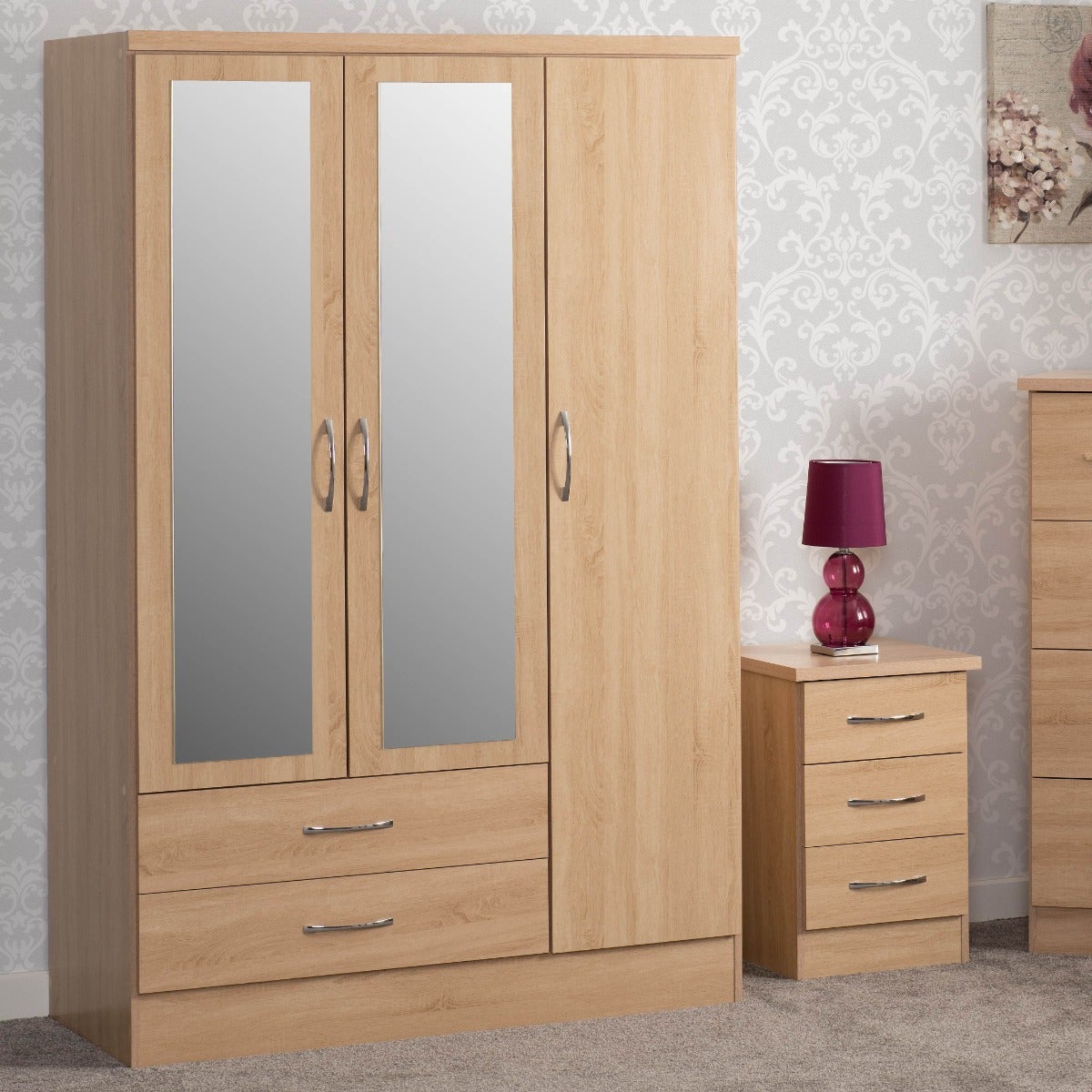Nevada 3 Door 2 Drawer Wardrobe - Sonoma Oak Effect - view 9