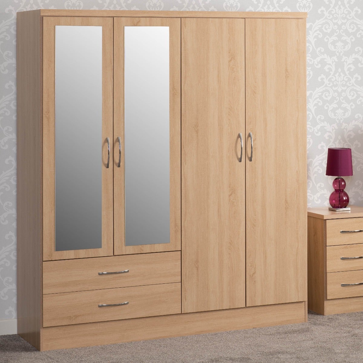 Nevada 4 Door 2 Drawer Wardrobe - Sonoma Oak Effect - view 11