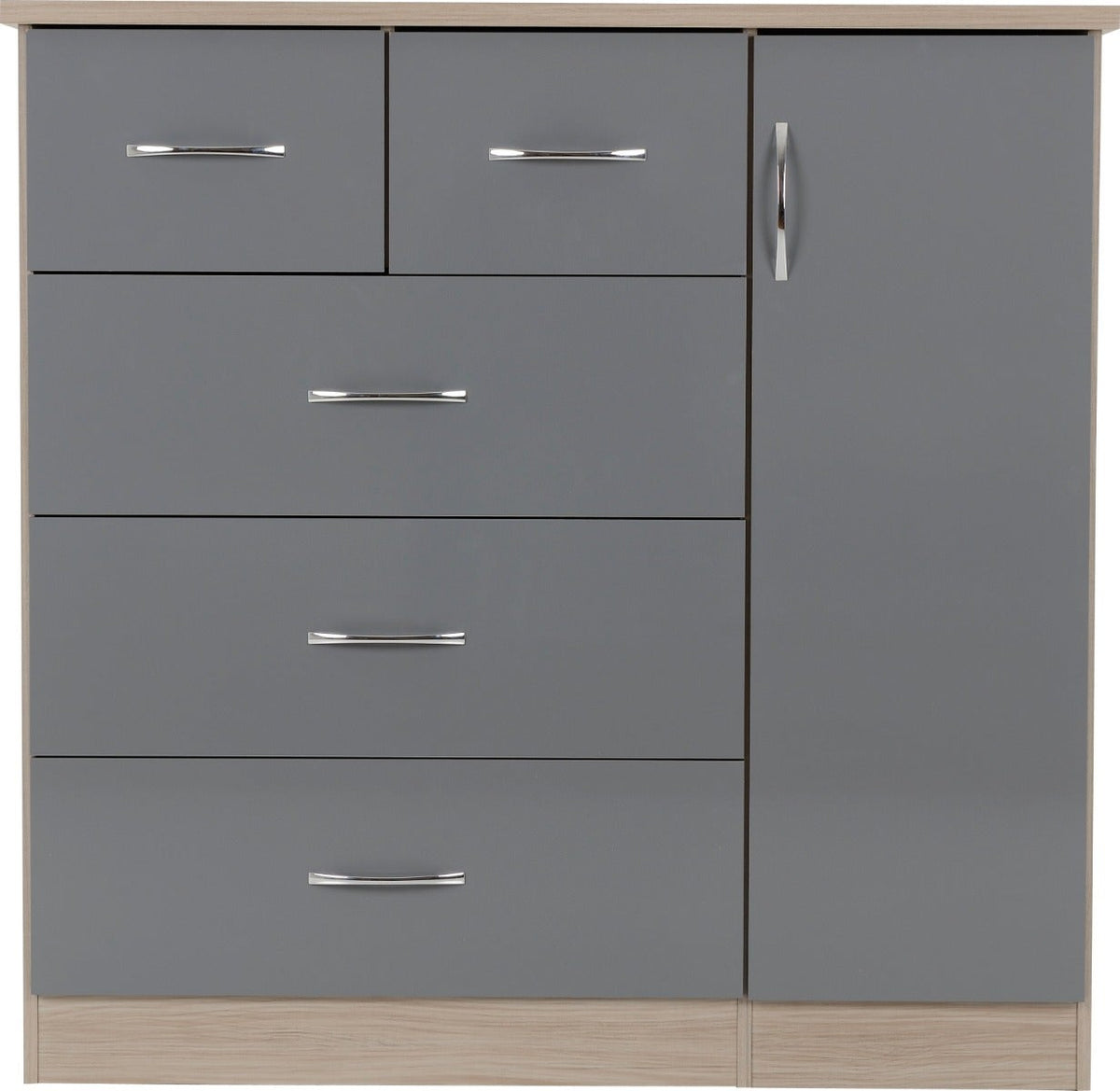 Nevada 5 Drawer Low Wardrobe - Grey Gloss/Light Oak Effect Veneer - view 4