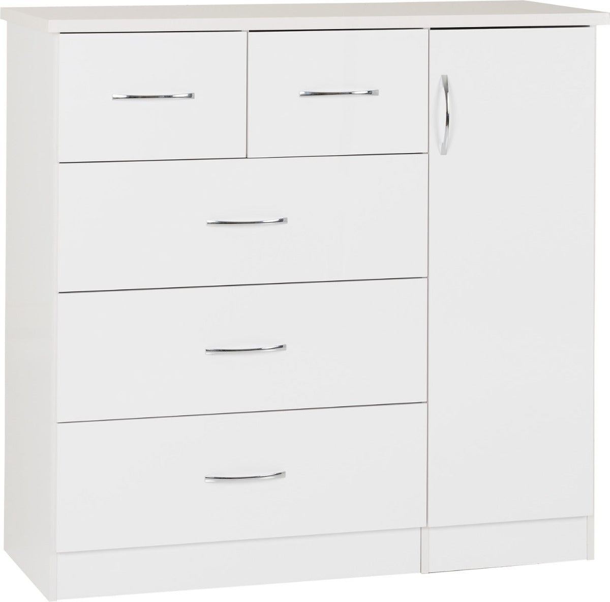 Nevada 5 Drawer Low Wardrobe - White Gloss - view 2