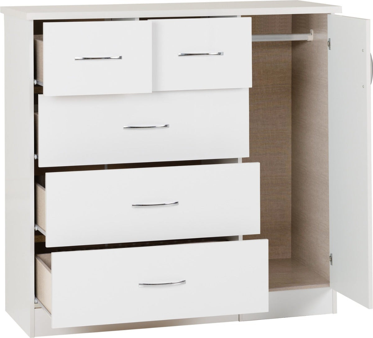 Nevada 5 Drawer Low Wardrobe - White Gloss - view 3