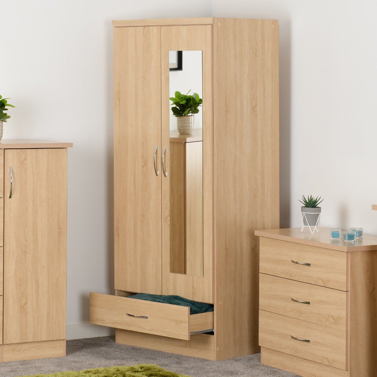 Nevada Mirrored 2 Door Wardrobe - Sonoma Oak Effect - view 10
