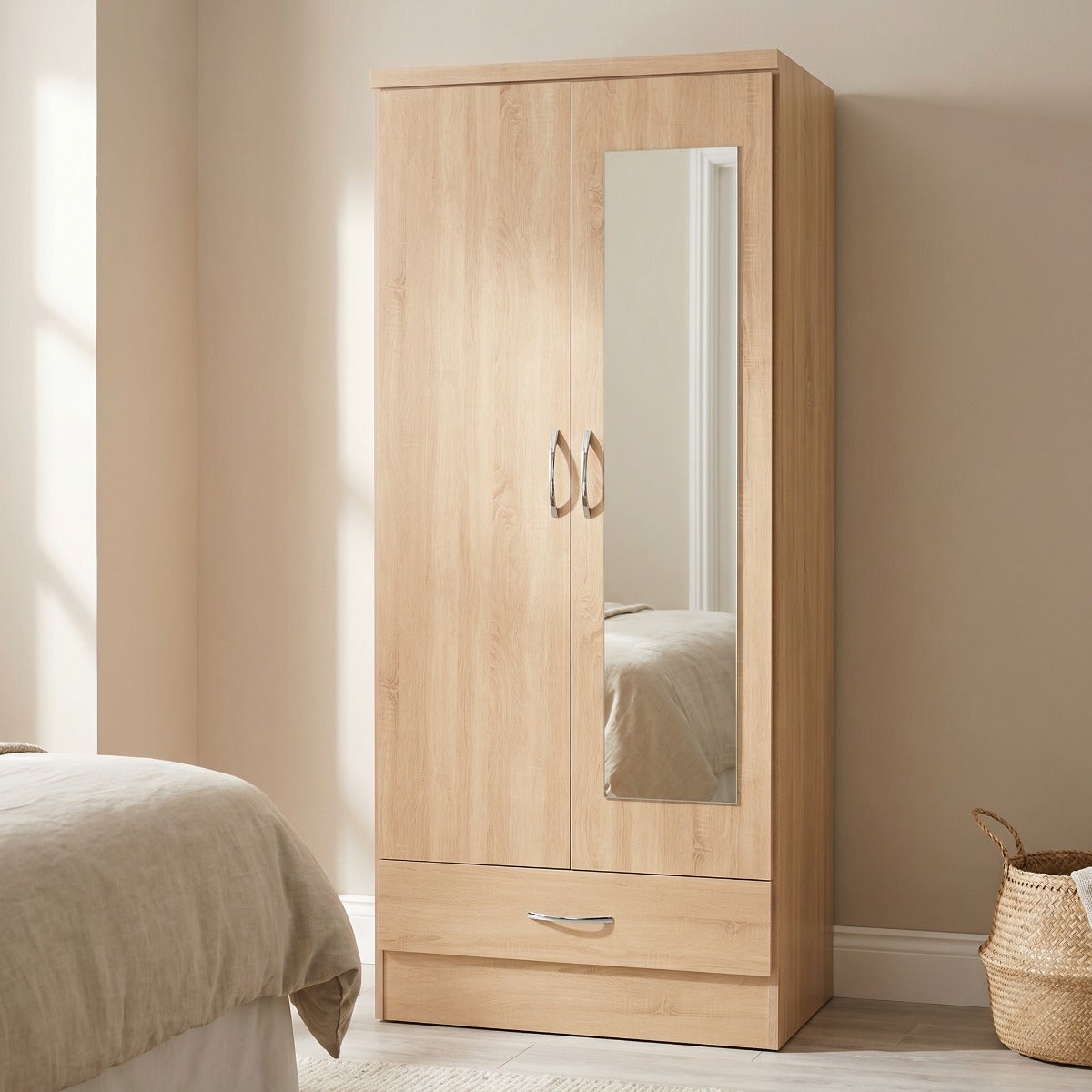 Nevada Mirrored 2 Door Wardrobe - Sonoma Oak Effect