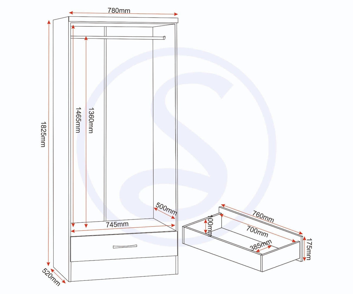 Nevada Mirrored 2 Door Wardrobe - Sonoma Oak Effect - view 11