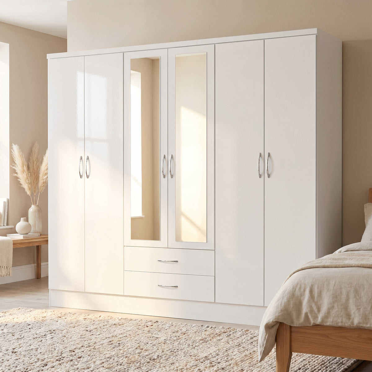 Nevada 6 Door 2 Drawer Wardrobe - White Gloss