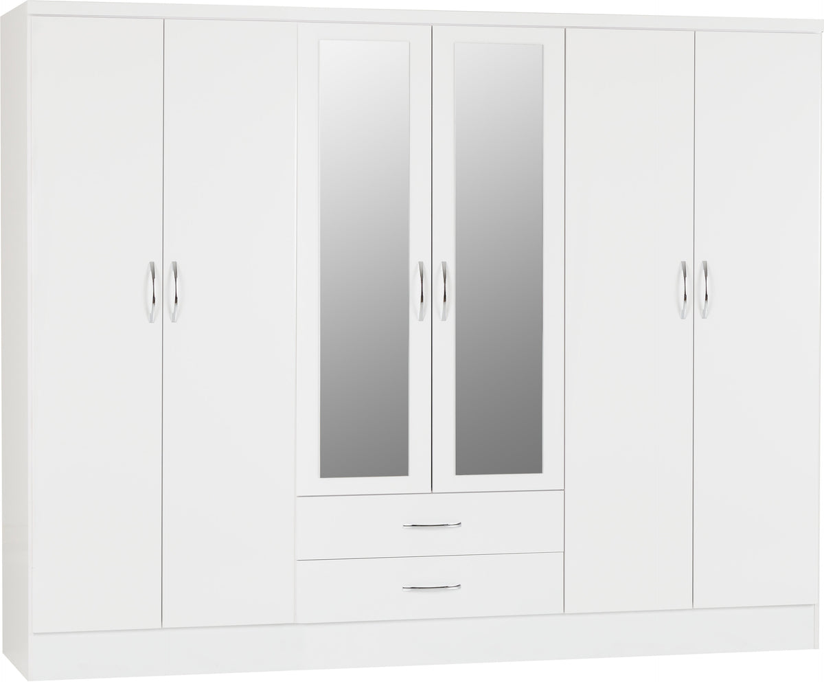 Nevada 6 Door 2 Drawer Wardrobe - White Gloss - view 9