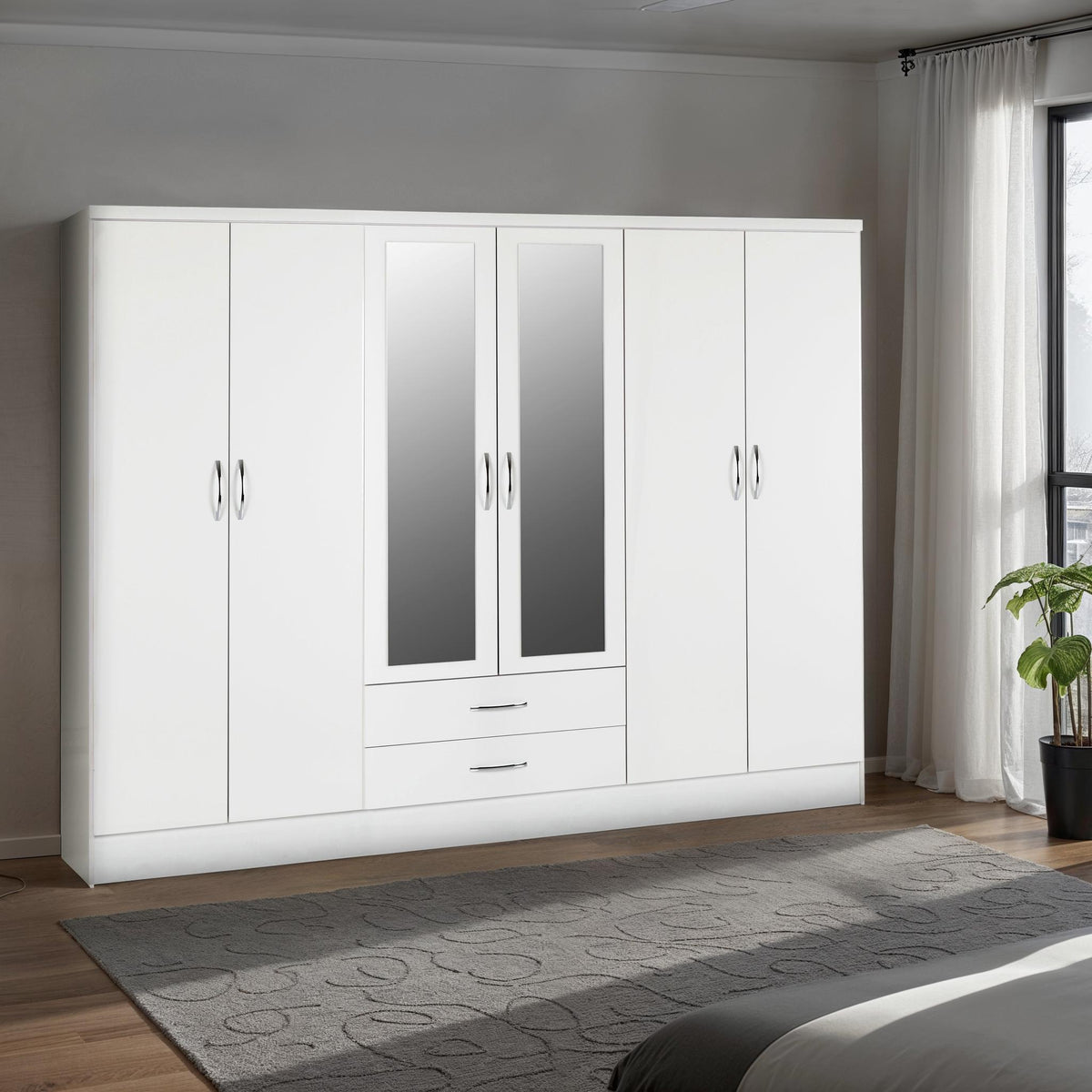 Nevada 6 Door 2 Drawer Wardrobe - White Gloss - view 3