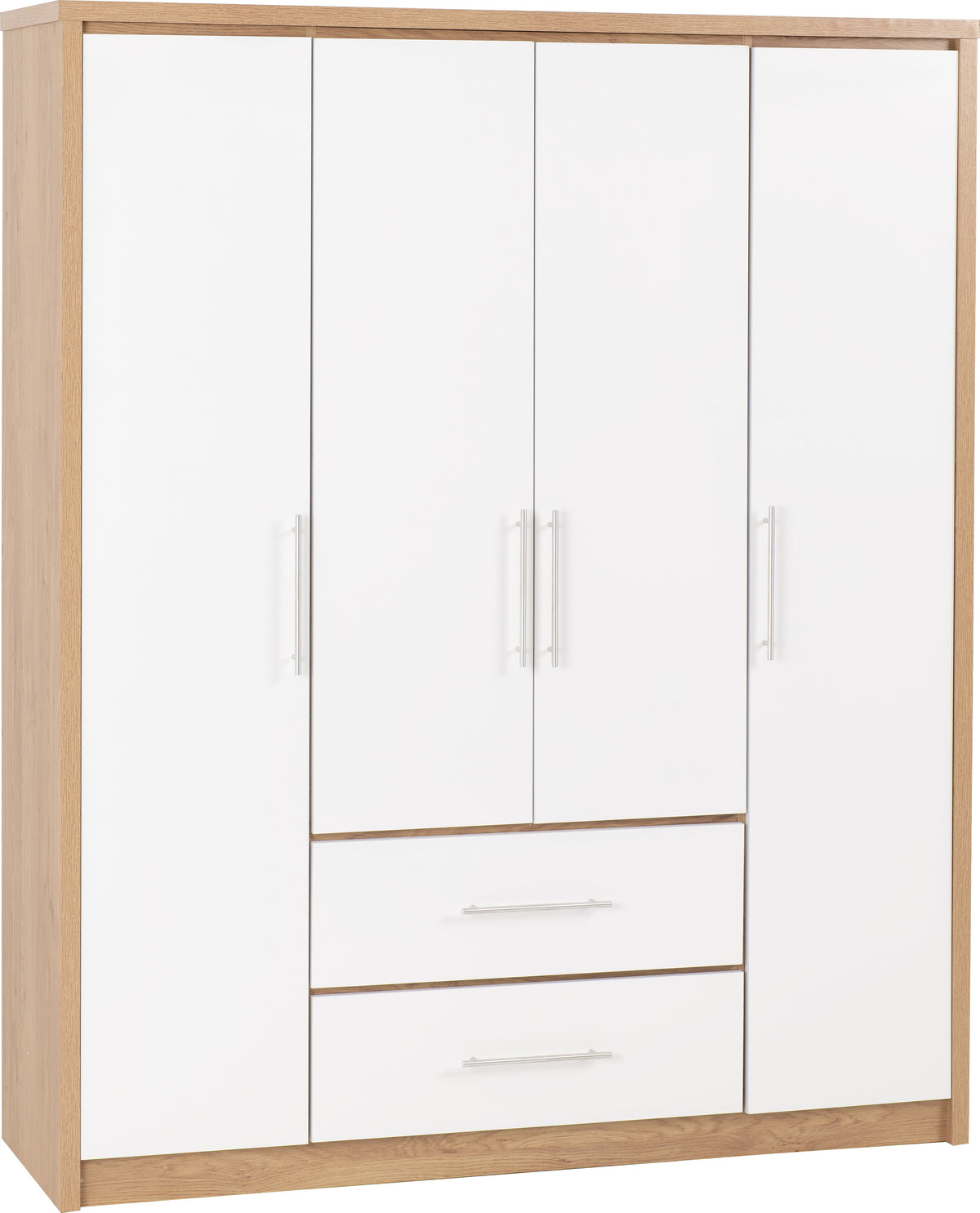 Seville 4 Door 2 Drawer Wardrobe - Grey Gloss/Light Oak Effect Veneer - view 4