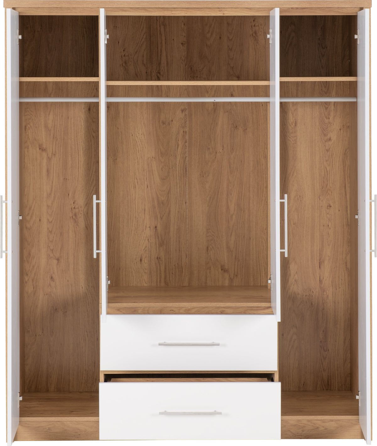 Seville 4 Door 2 Drawer Wardrobe - Grey Gloss/Light Oak Effect Veneer - view 17