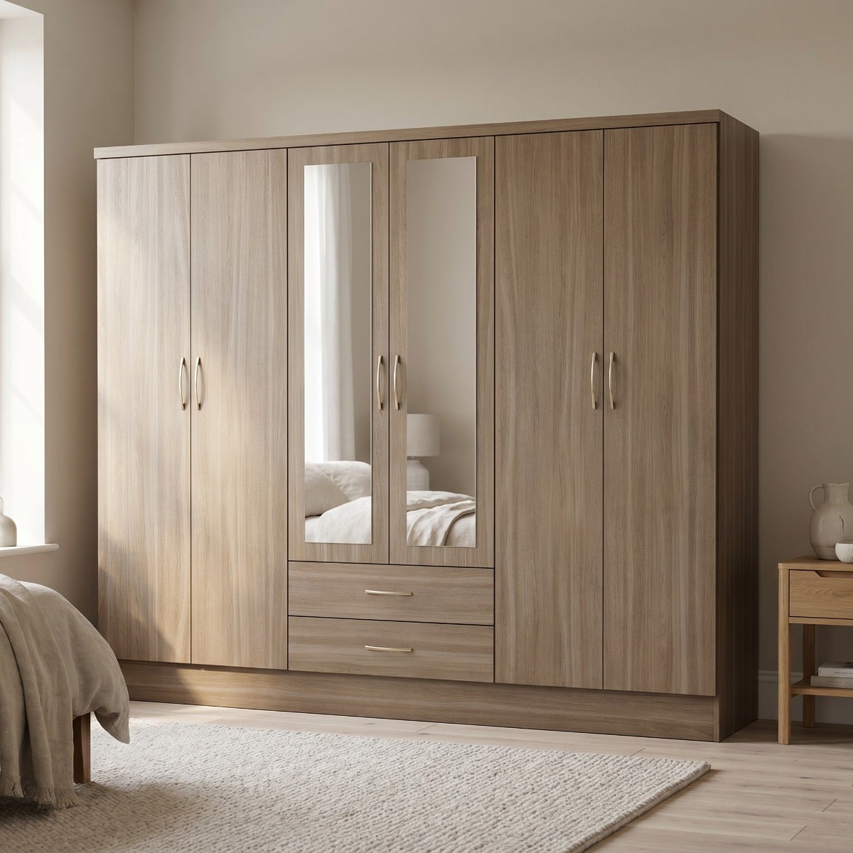 Nevada 6 Door 2 Drawer Wardrobe - Rustic Oak Effect