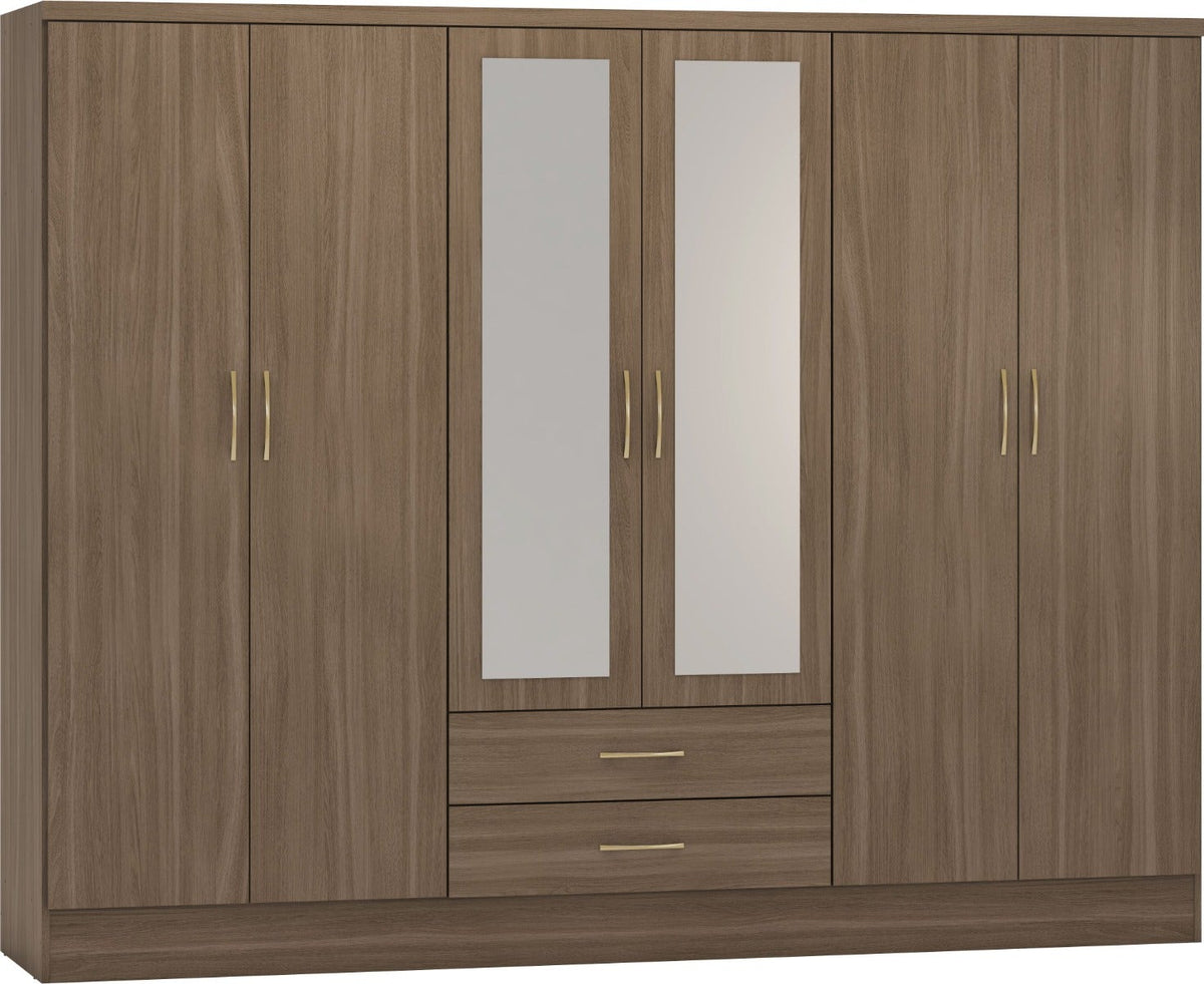 Nevada 6 Door 2 Drawer Wardrobe - Rustic Oak Effect - view 2