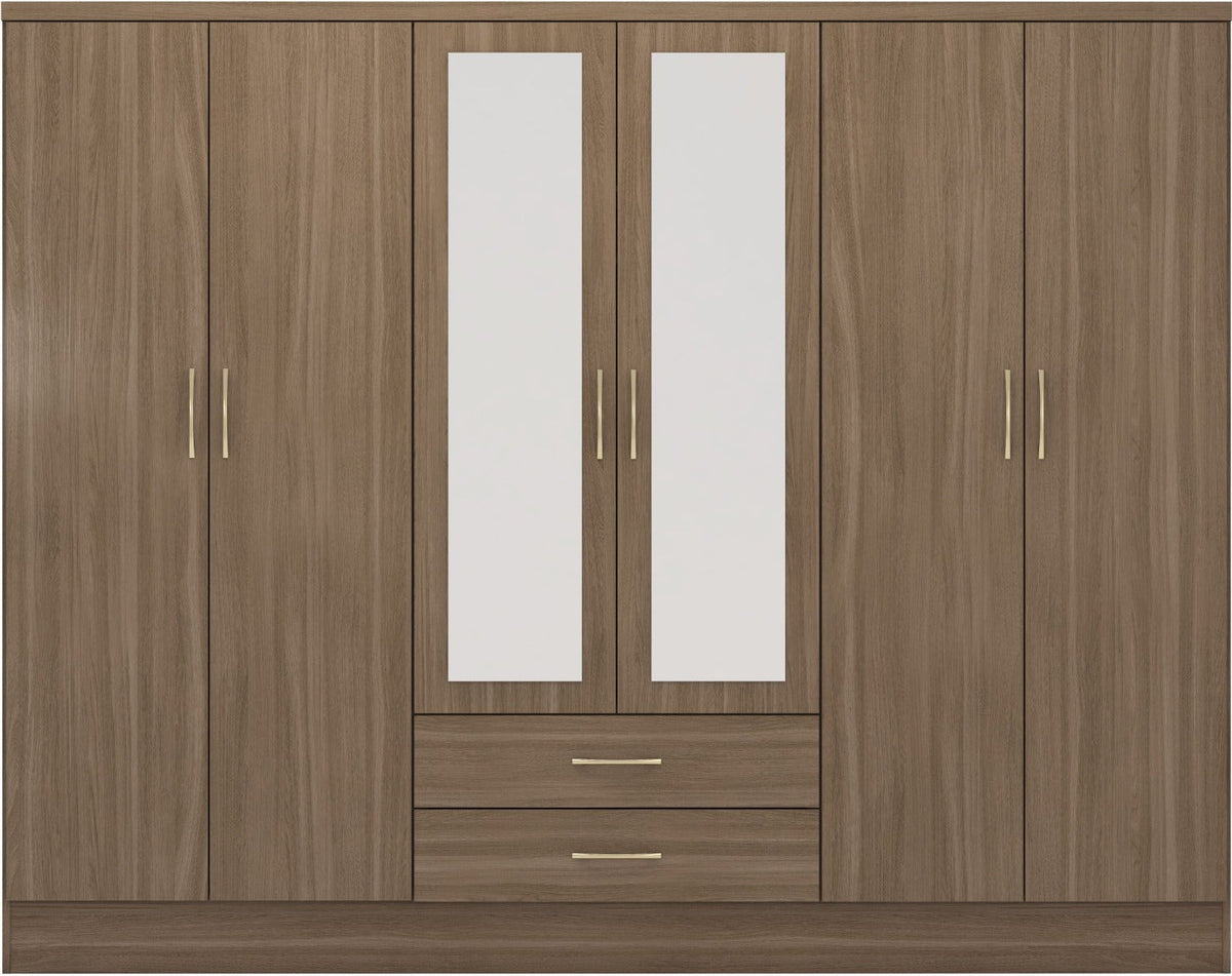 Nevada 6 Door 2 Drawer Wardrobe - Rustic Oak Effect - view 3