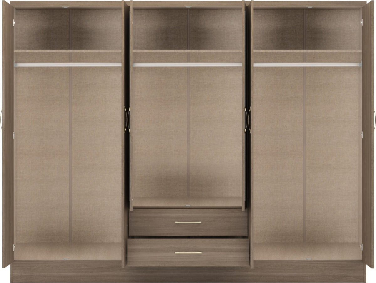 Nevada 6 Door 2 Drawer Wardrobe - Rustic Oak Effect - view 4